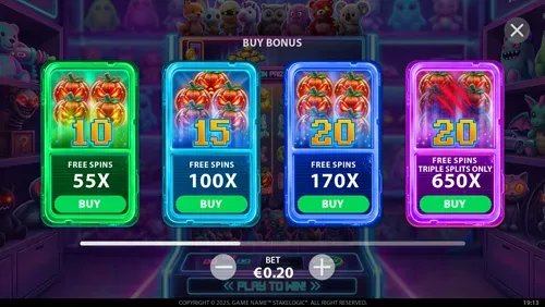 Bonus Buy menu with four free spins options